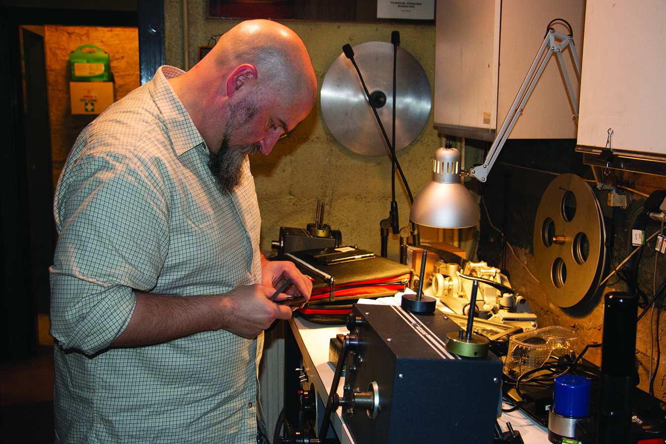 Pete Naples filing the plate. 