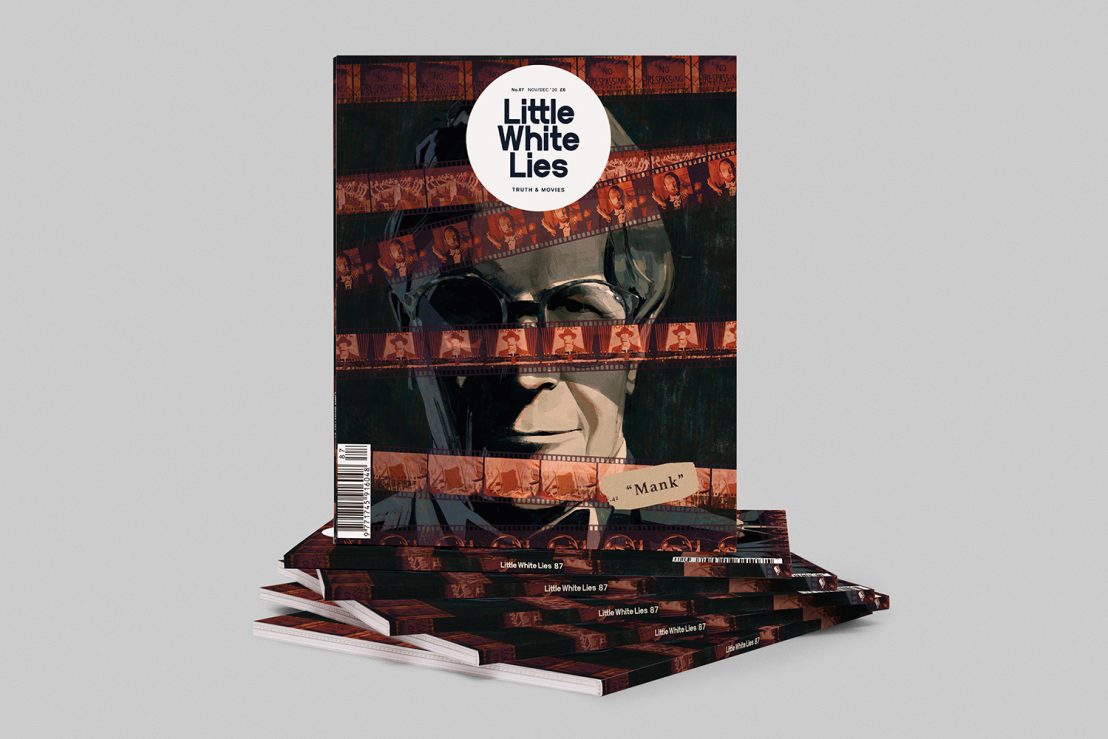 Little White Lies stack of magazine, with the film Mank on the cover in an illustrated design